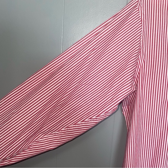 Chaps Red and White Wrinkle Free Cotton Blend Striped Button Down Medium - Picture 3 of 5